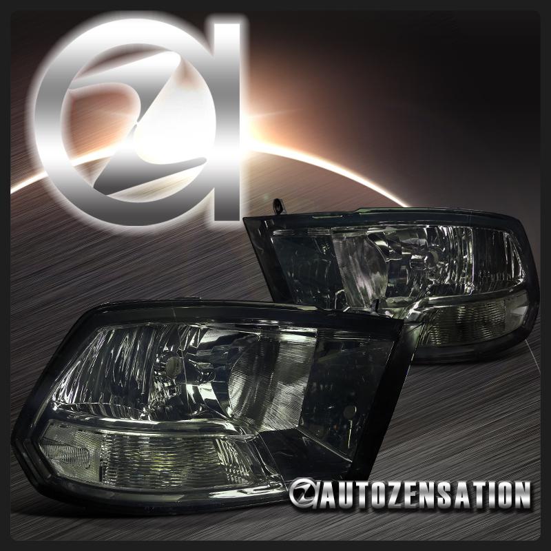 09-12 dodge ram pickup crystal smoke headlights clear reflector rh+lh