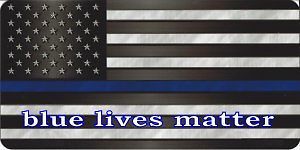 Blue lives matter on american flag photo license plate