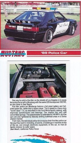 1989 mustang police car,   collector card  2 1/2&#034;x3 1/2&#034;