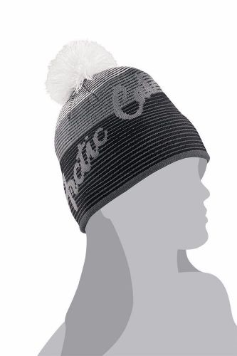 Arctic cat women&#039;s gray/blck striped w/pom beanie/hat 5263-039