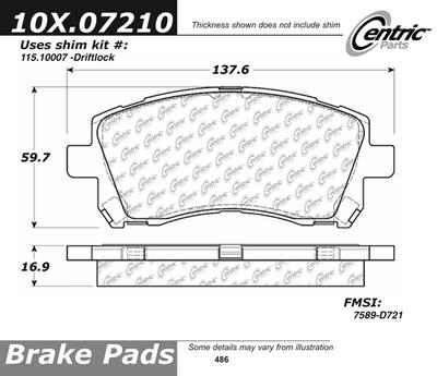 Centric 300.07210 brake pad or shoe, front-premium semi-met pads w/shims