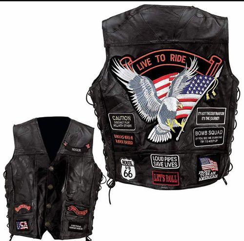 Diamond plate leather motorcycle vest-men's xl-new!!