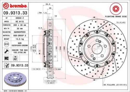 2x brake disc brembo two-piece mercedes benz amg sl convertible gt roadster 390x3-