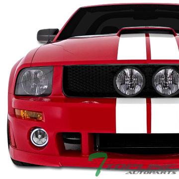 Black mesh front hood bumper grill grille/fog lights hole 05-09 ford mustang gt