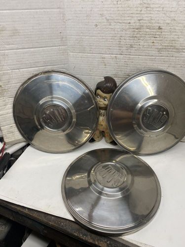 3 vintage saab 10-inch dog stainles dish wheel hubcaps 1 banged up see pictures