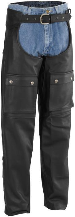 River road moto leather motorcycle chaps black lg/large