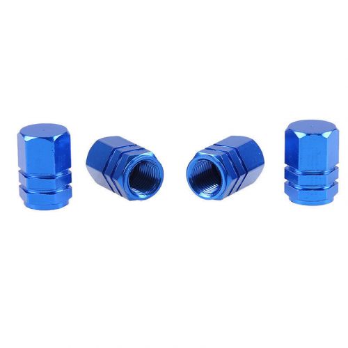 4pcs blue aluminum valve stem caps wheel tire dust cover car truck suv bike