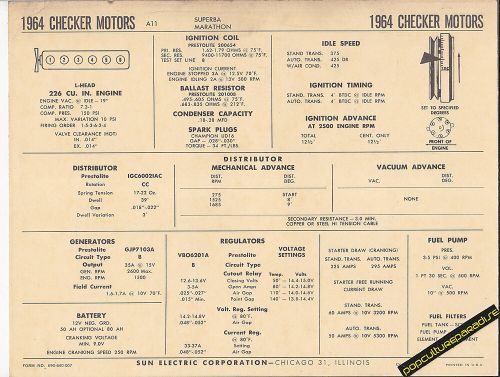 1964 checker motors a11 superba/marathon 226 taxi car sun electronic spec sheet