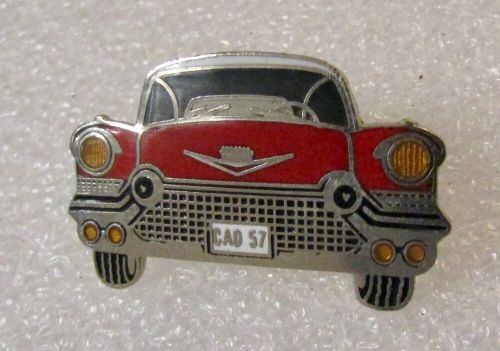 Vintage 57&#039; cadillac red - enamel lapel pin badge - automobilia, hot rod