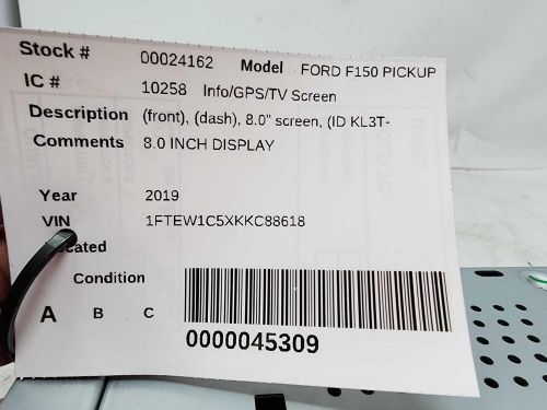 Ford f150 pickup 2019-2020 info/gps/tv screen front dash 8&#034; kl3t-18b955-sa