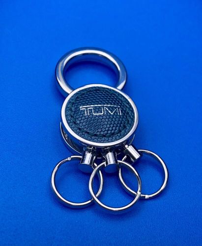 Tumi leather stainless multi valet key fob 3 rings blue men women travel gift