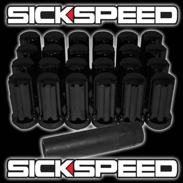 24 black chrome 51mm spline drive locking lug nuts lugs w/ key for wheel m14x1.5