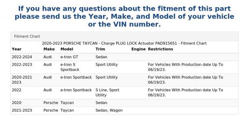 2020-2023 porsche taycan - charge plug lock actuator pad915651