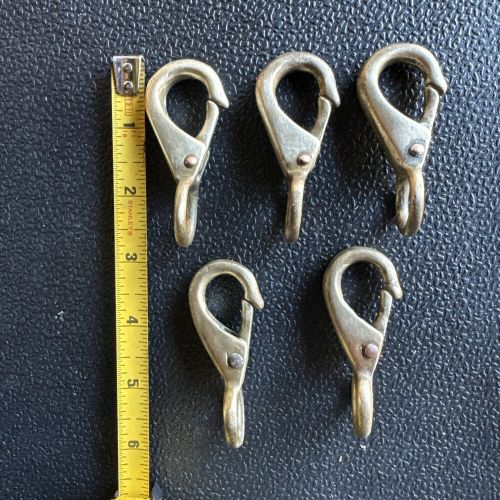 5 vintage brass fixed eye spring snap hook clip marine boat fitting 2 3/4”