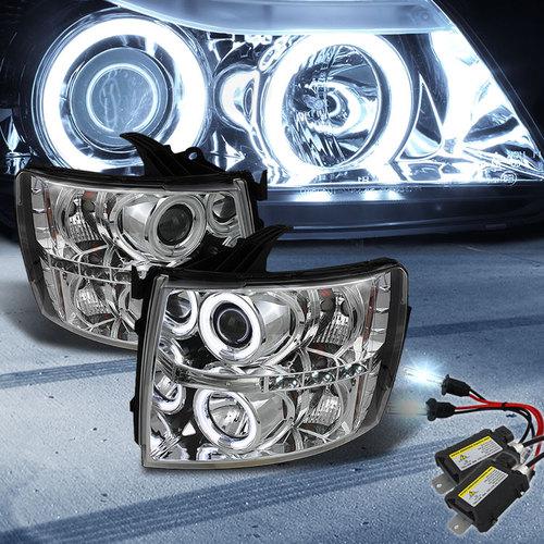 Slim 6000k xenon hid+ccfl halo led 07-13 silverado projector headlights set pair