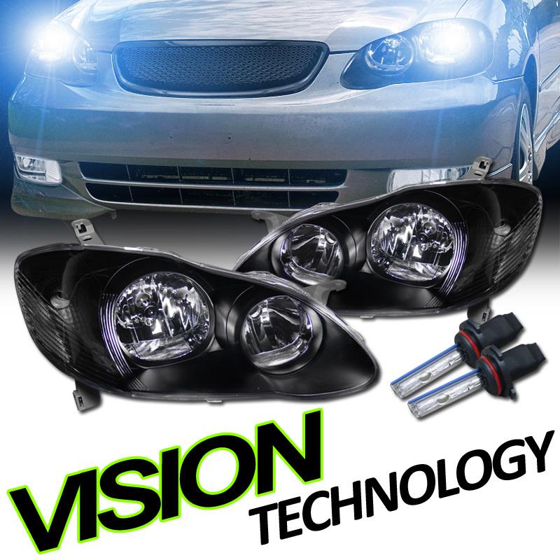 Pair 03-08 corolla 4d/4dr sedan black crystal head lights lamps+8000k xenon hid