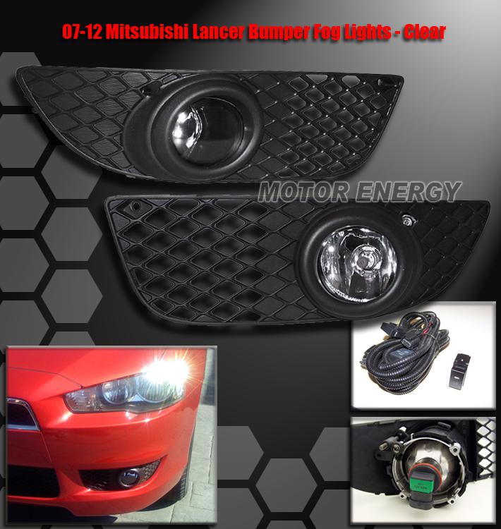 2007-2012 mitsubishi lancer bumper jdm clear fog light+harness+switch left+right