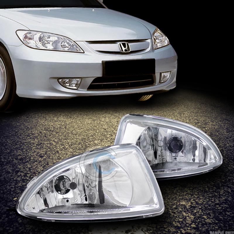 Jdm chrome clear front bumper fog lights lamps+switch 04-05 honda civic 2dr/4dr