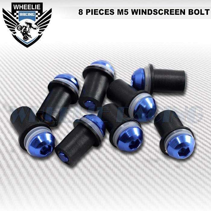 8 x blue m5 5mm cnc moto windshield windscreen bolts screw mounting nuts kit