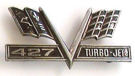 One original old chevy 427 turbo jet flag chrome car emblem   p3876435 cav.2 