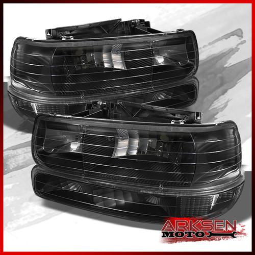 99-02 silverado 00-06 tahoe suburban black headlights+bumper signal lights lamp