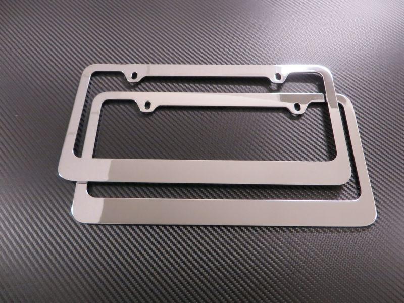 (2pcs) plain chrome metal license plate frame - front & rear