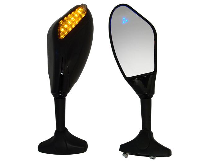 Gloss black integrated amber/blue led turn signal mirrors for cbr ducati r1 r6