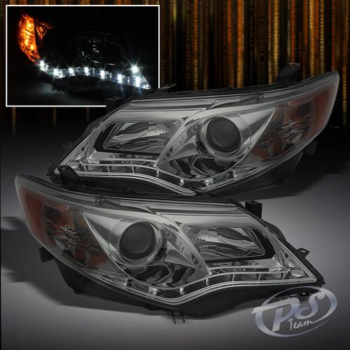 12-13 toyota camry drl daytime led strip smoked projector headlights left+right