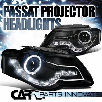 For 06-10 passat b6 halo led drl projector black headlights head lamps