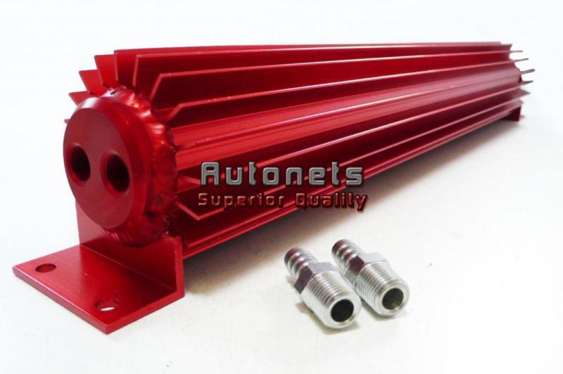 Aluminum anodized red dual pass 24" transmission cooler finned hot rod 1/4" npt