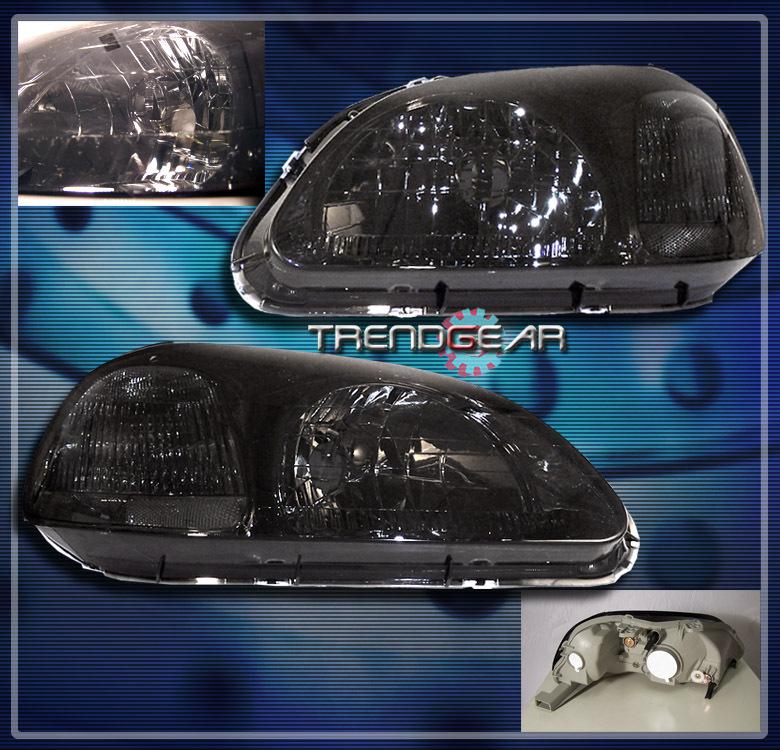 96 97 98 honda civic 2/3/4dr crystal headlights lamps smoke cx dx ex gx hx lx si