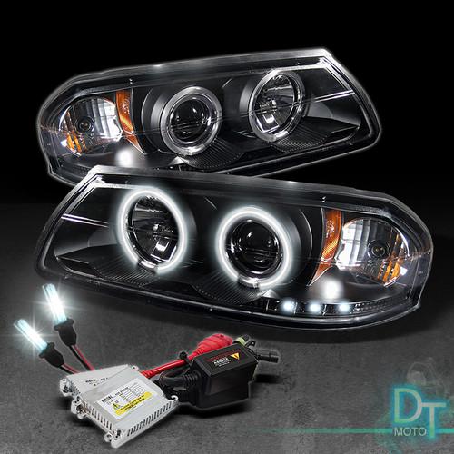 Slim 6000k hid kit set + 00-05 impala ccfl halo projector headlights lamps black