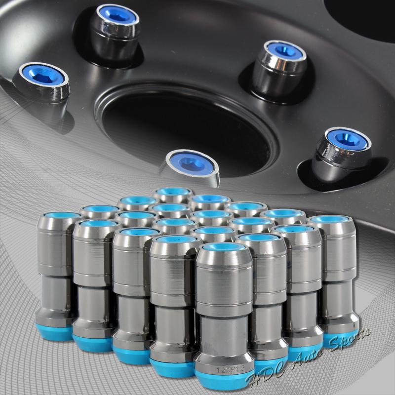 20 pcs m12 x 1.5mm thread pitch wheel rim tuner 1.9" long lug nuts blue/gunmetal