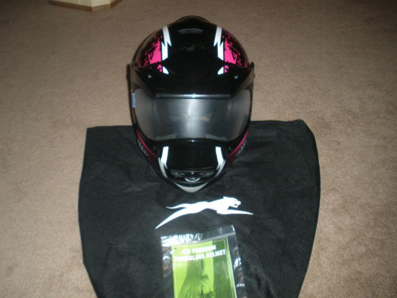 Arctic cat pink snow mobile helmet (worn once) - complete w/ box