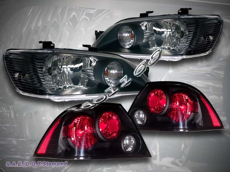 2002 2003 mitsubishi lancer es/ls/oz 4-dr black headlights + tail lights black