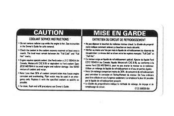 1987 1988 1989 ford mustang caution coolant service instruction decal