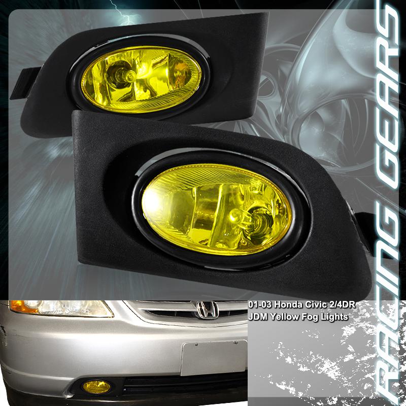 2001-2003 honda civic coupe sedan jdm yellow lens bumper fog lights lamp kit