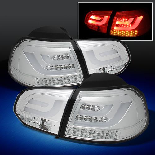 2010+ vw golf gti turbo chrome clear g2 led tail lights w/led strip+trunk piece