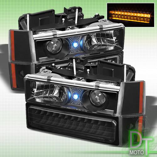 Black 88-93 silverado suburban sierra projector headlights signal+led bumper 8pc