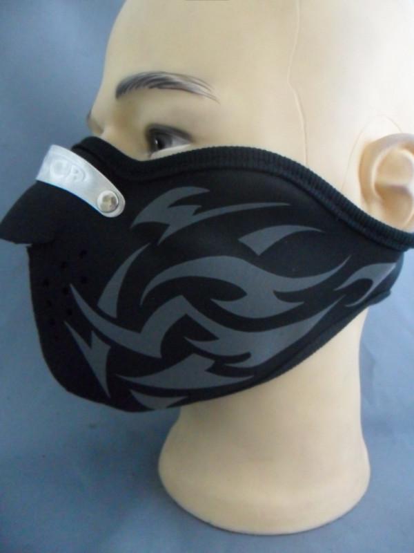 Neoprene face mask work scooter dust protection black tribal tattoo grey new