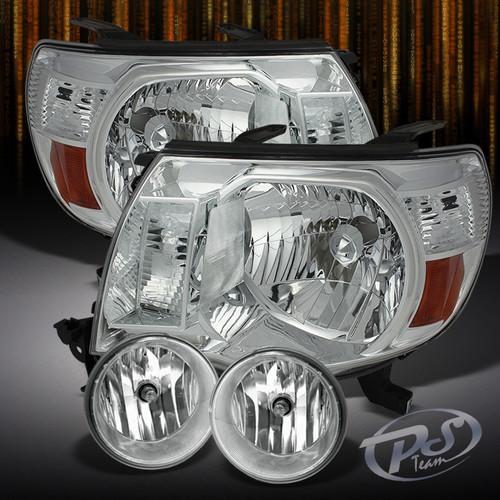 05-11 toyota tacoma chrome amber crystal headlights lamps+clean fog lights combo