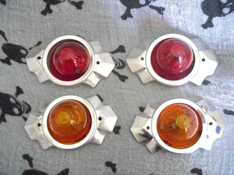 Retro travel trailer steel art deco side markers lights amber red lenses 2 pairs