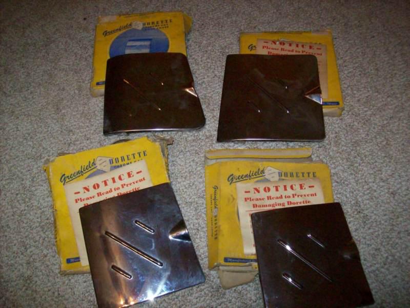 4 vintage nos early 50s ford chevy greenfield dorette chrome door gas cover