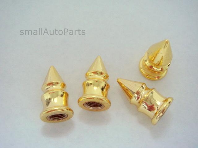 4) yellow gold spike tire/wheel stem air valve caps covers car truck hot rod atv