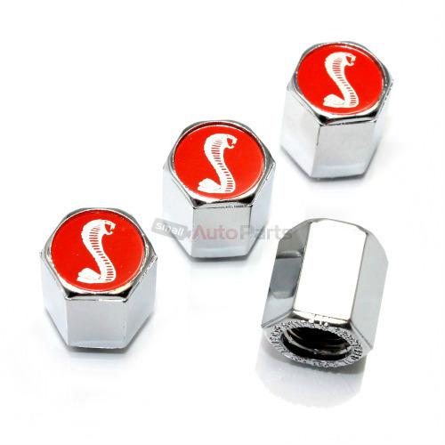 4 ford mustang cobra shelby red logo chrome abs gt500 tire/wheel stem valve caps