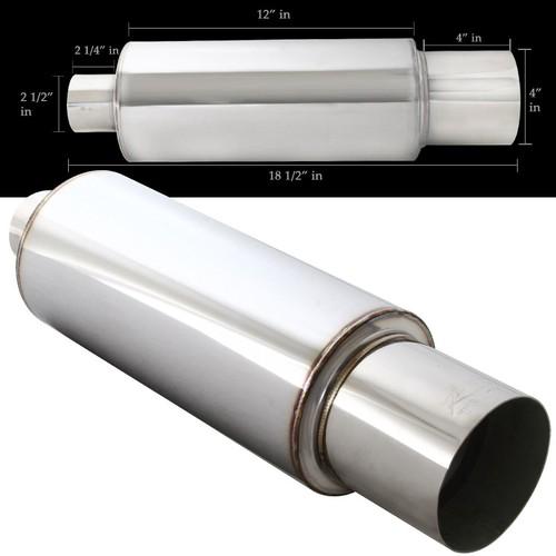 Hi-flow 2.5" inlet n1 style chrome stainless exhaust muffler/removable silencer