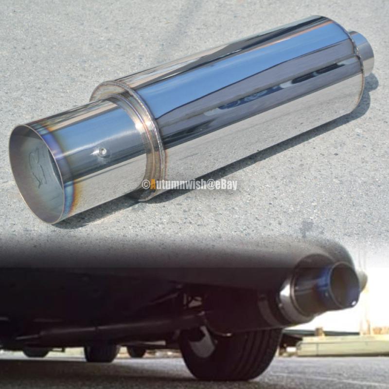 N1 style burn blue flat 4" tip 2.5" inlet muffler exhaust resonator w/silencer