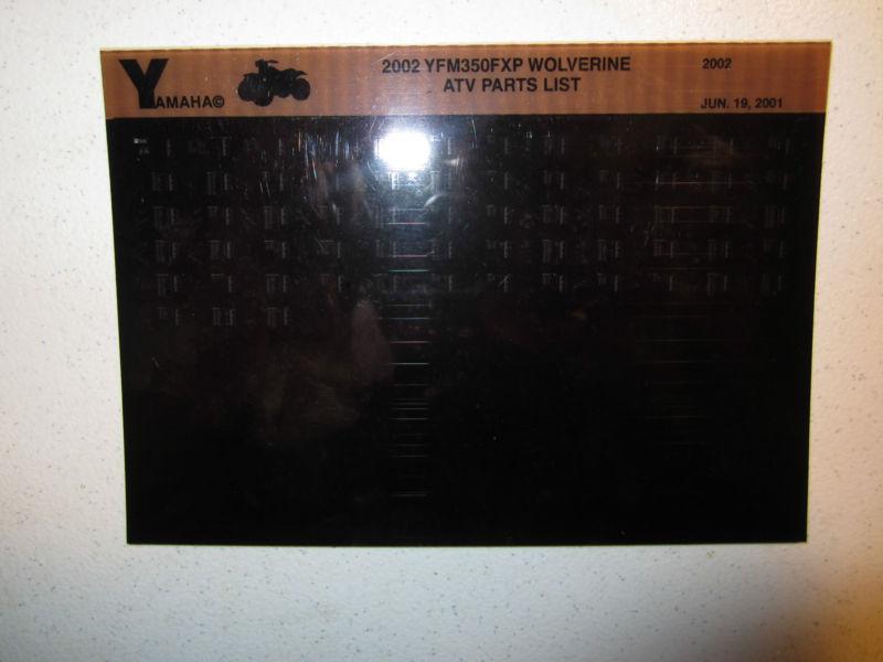 2002 yamaha atv yfm350fxp wolverine microfiche parts list catalog yfm 350 fxp 