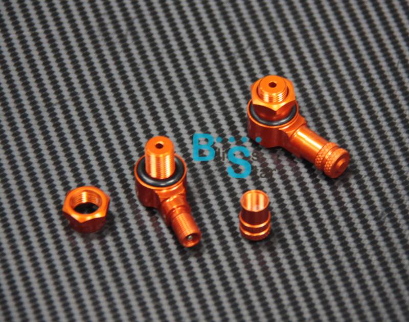 2 pcs orange racing moto cnc aluminum wheels valve stems caps 90 degrees 11.3mm