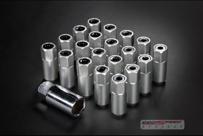 Gsp silver t5 lug nuts 55mm 20pcs m12 x 1.5 open/close end acura/cadillac/buick